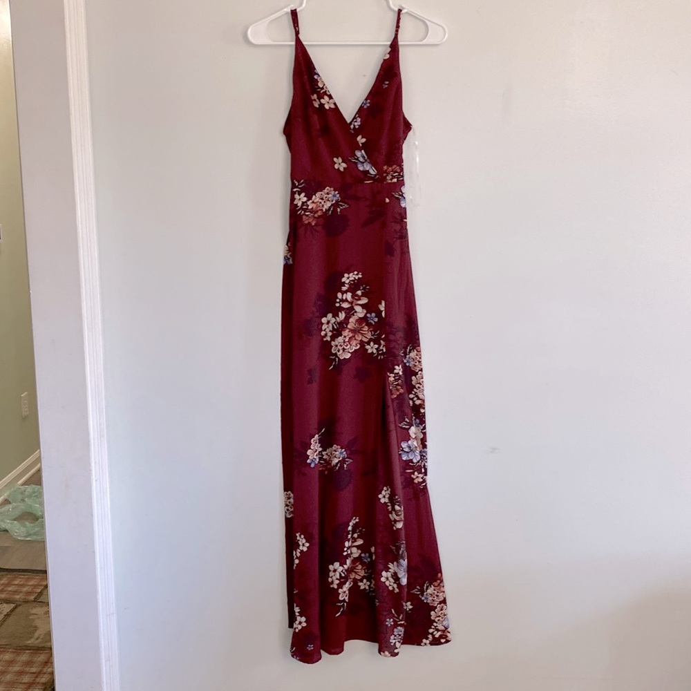 Maroon maxi dress with flowers